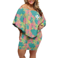 Seamless Hawaiian Quilt Pattern Family Matching Off Shoulder Short Dress and Hawaiian Shirt Hawaii Culture Palm Leaf Tropical - Polynesian Pride