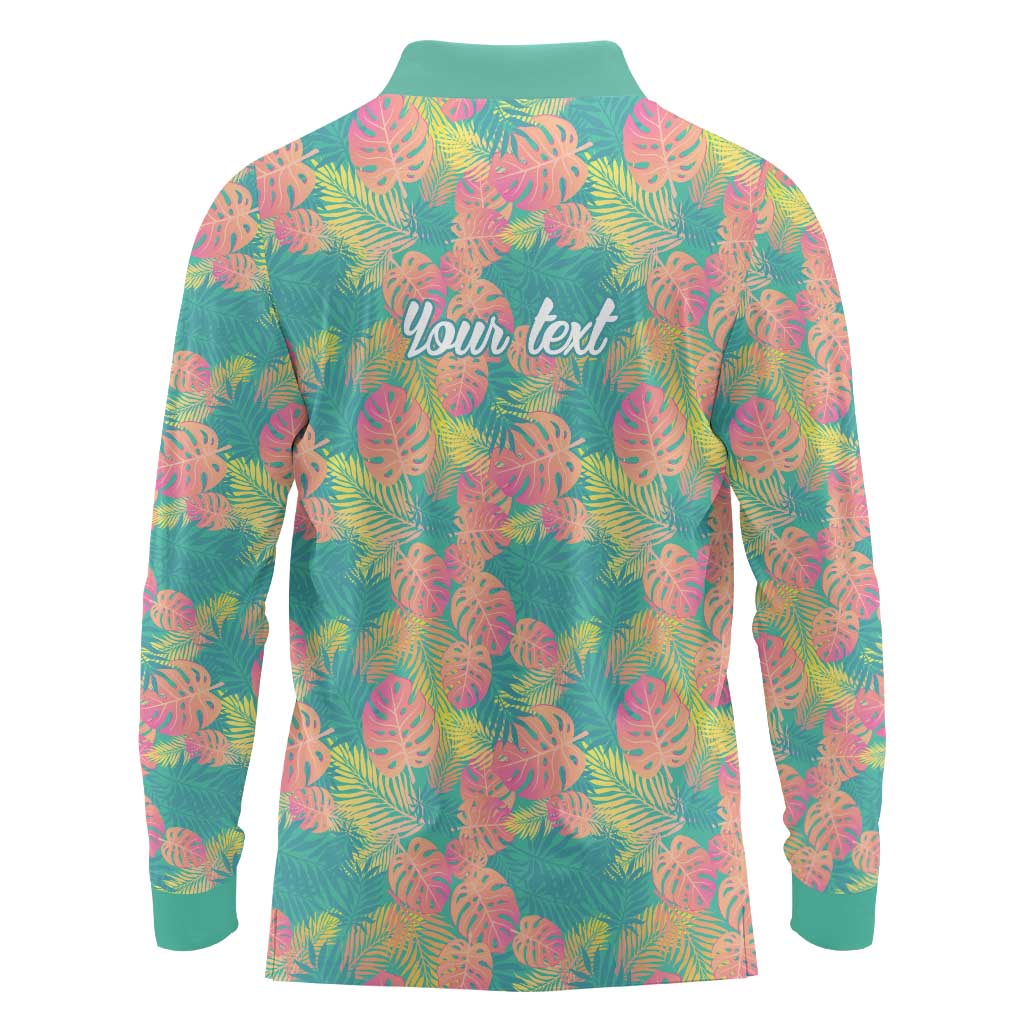 Seamless Hawaiian Quilt Pattern Long Sleeve Polo Shirt Hawaii Culture Palm Leaf Tropical - Polynesian Pride