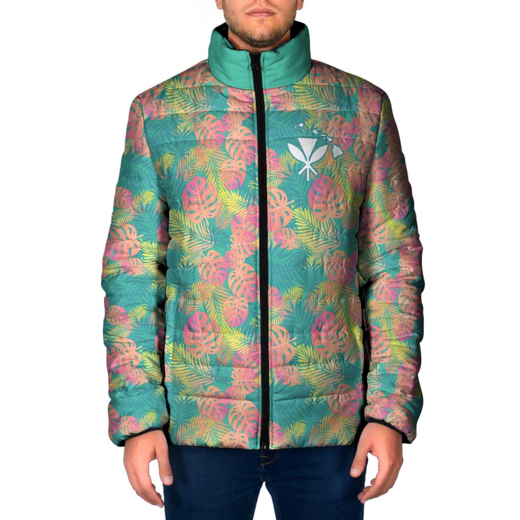 Seamless Hawaiian Quilt Pattern Padded Jacket Hawaii Culture Palm Leaf Tropical - Polynesian Pride