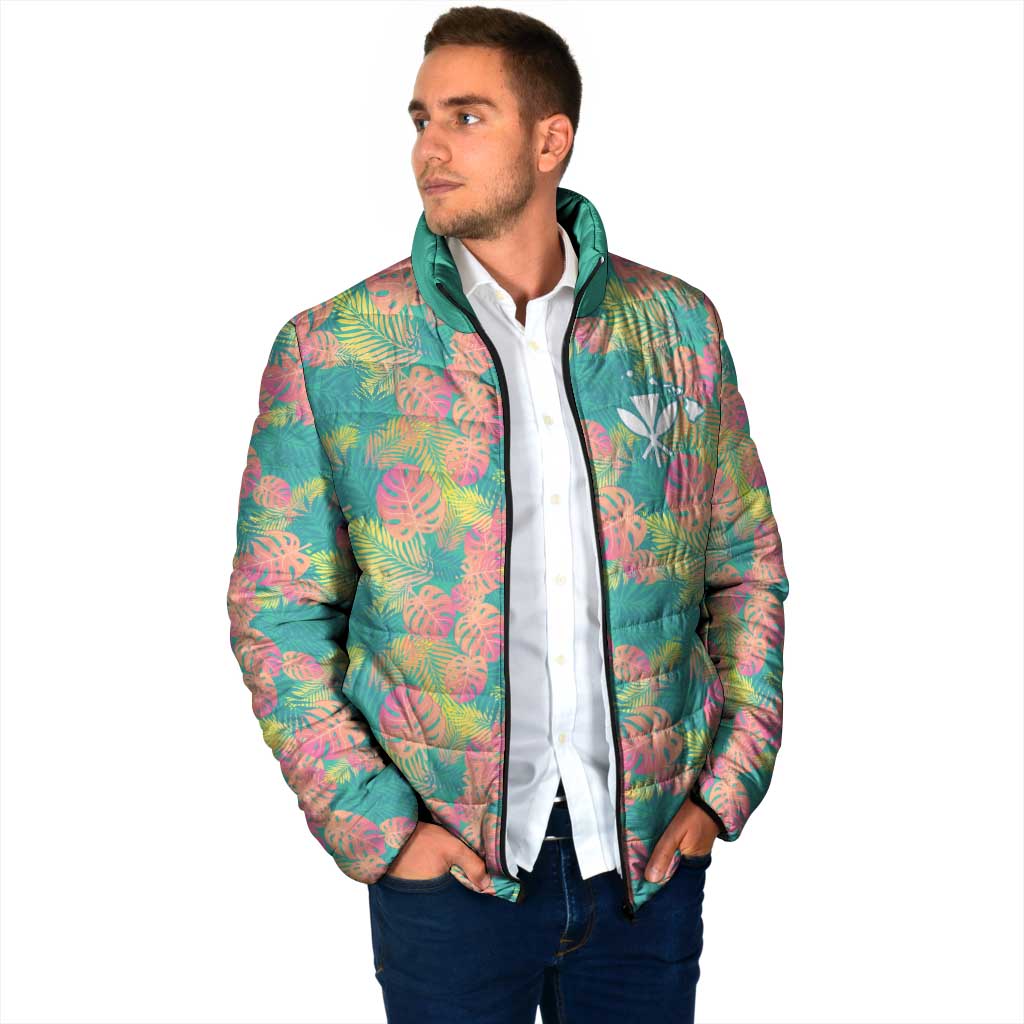 Seamless Hawaiian Quilt Pattern Padded Jacket Hawaii Culture Palm Leaf Tropical - Polynesian Pride