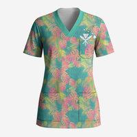 Seamless Hawaiian Quilt Pattern Scrub Top Hawaii Culture Palm Leaf Tropical - Polynesian Pride