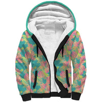Seamless Hawaiian Quilt Pattern Sherpa Hoodie Hawaii Culture Palm Leaf Tropical - Polynesian Pride