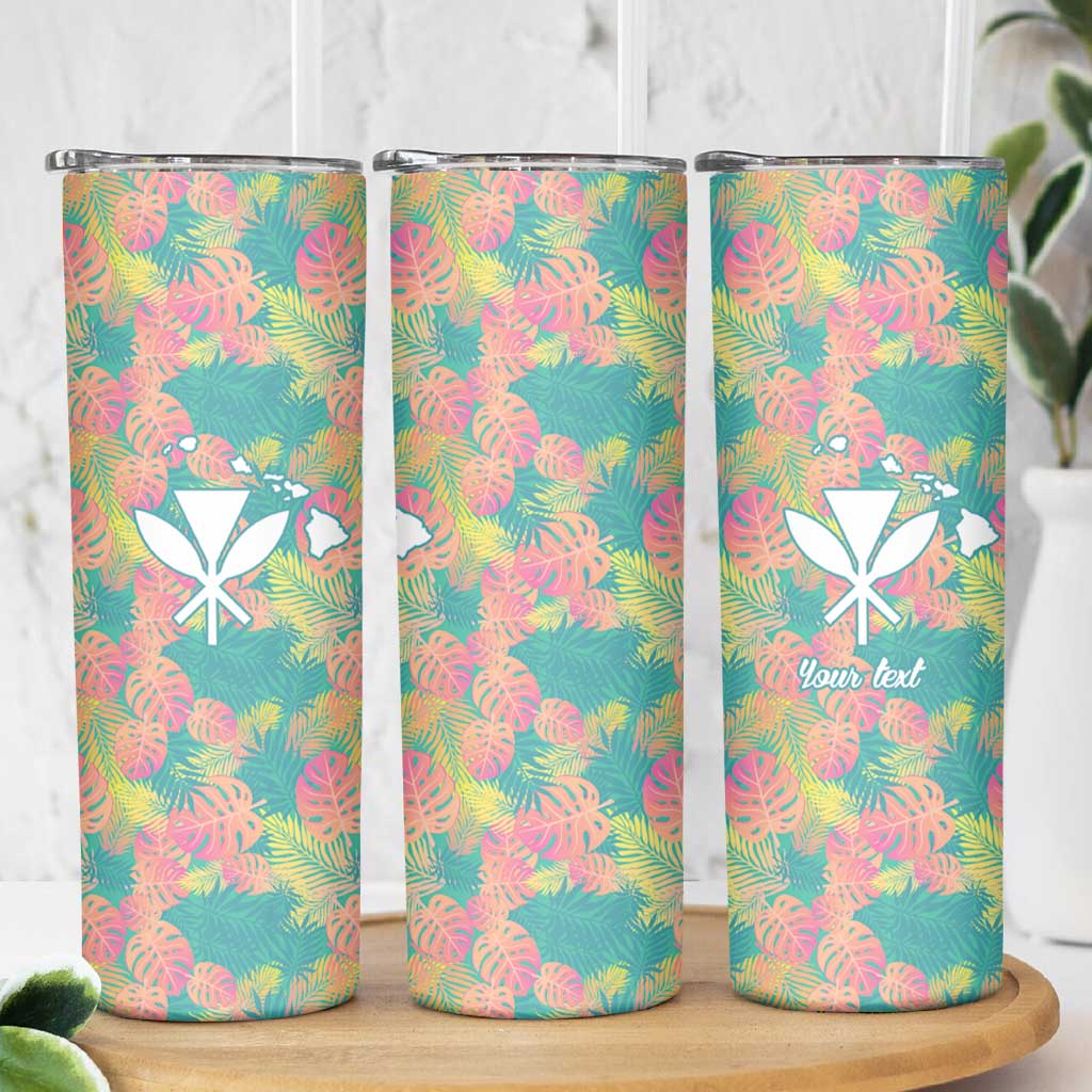 Seamless Hawaiian Quilt Pattern Skinny Tumbler Hawaii Culture Palm Leaf Tropical - Polynesian Pride