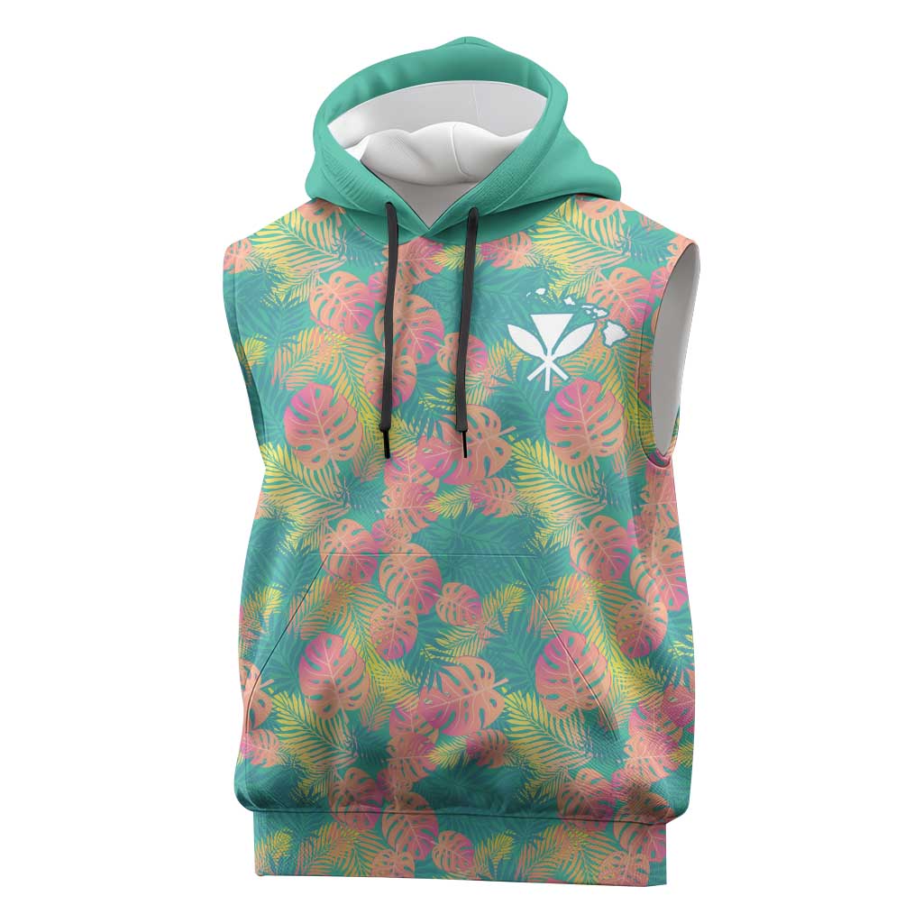 Seamless Hawaiian Quilt Pattern Sleeveless Hoodie Hawaii Culture Palm Leaf Tropical - Polynesian Pride