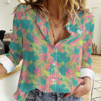 Seamless Hawaiian Quilt Pattern Women Casual Shirt Hawaii Culture Palm Leaf Tropical - Polynesian Pride