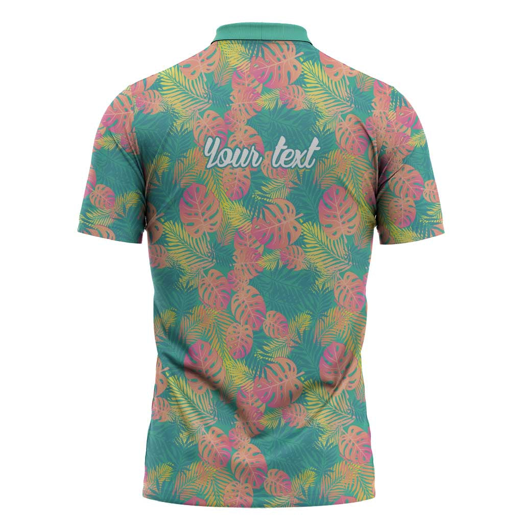 Seamless Hawaiian Quilt Pattern Zipper Polo Shirt Hawaii Culture Palm Leaf Tropical - Polynesian Pride