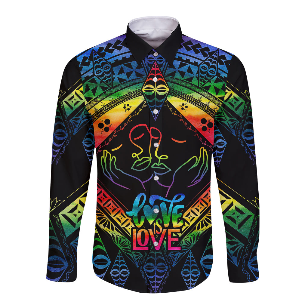 tonga-lgbt-long-sleeve-button-shirt-love-is-love-ngatu-rainbow-water-color