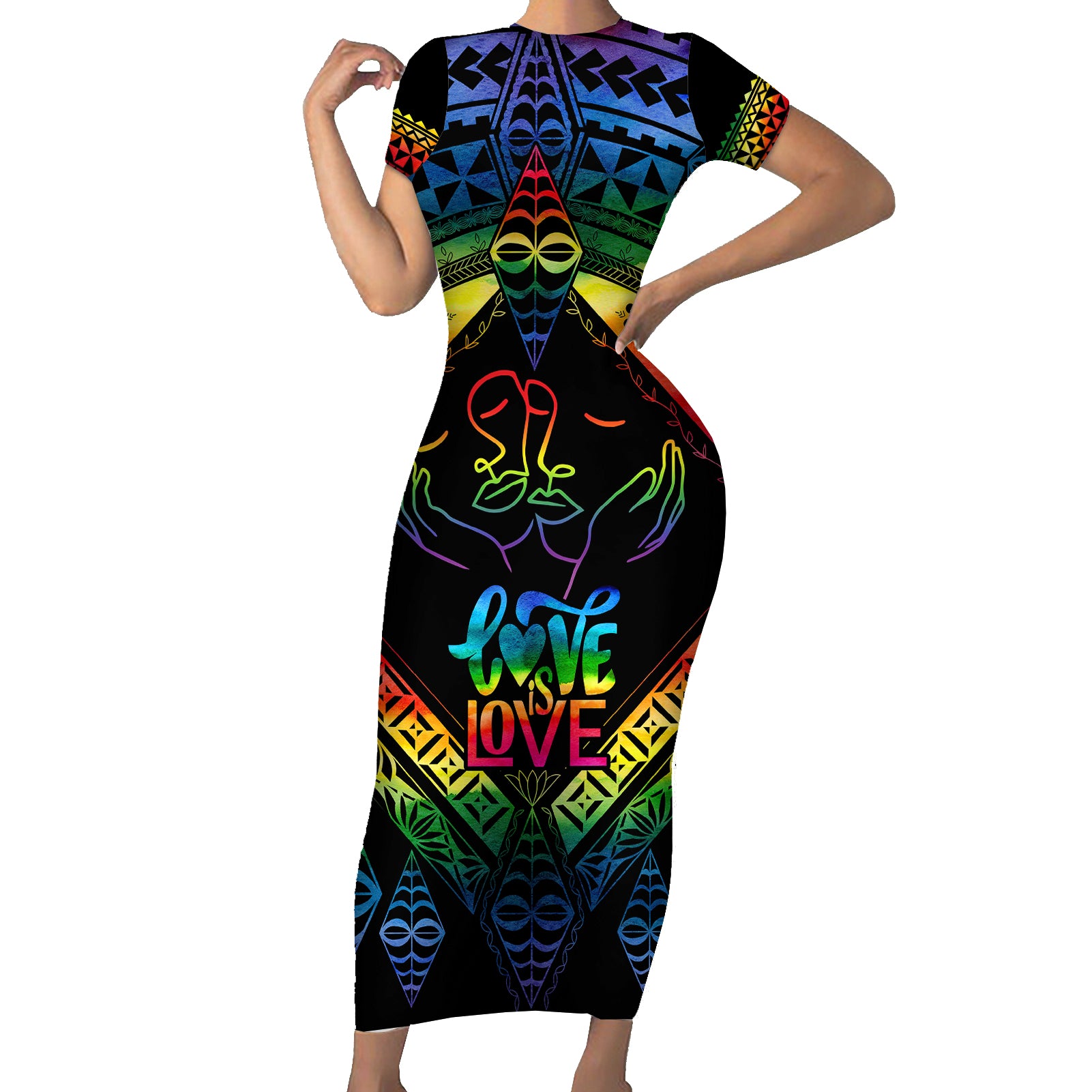 tonga-lgbt-short-sleeve-bodycon-dress-love-is-love-ngatu-rainbow-water-color