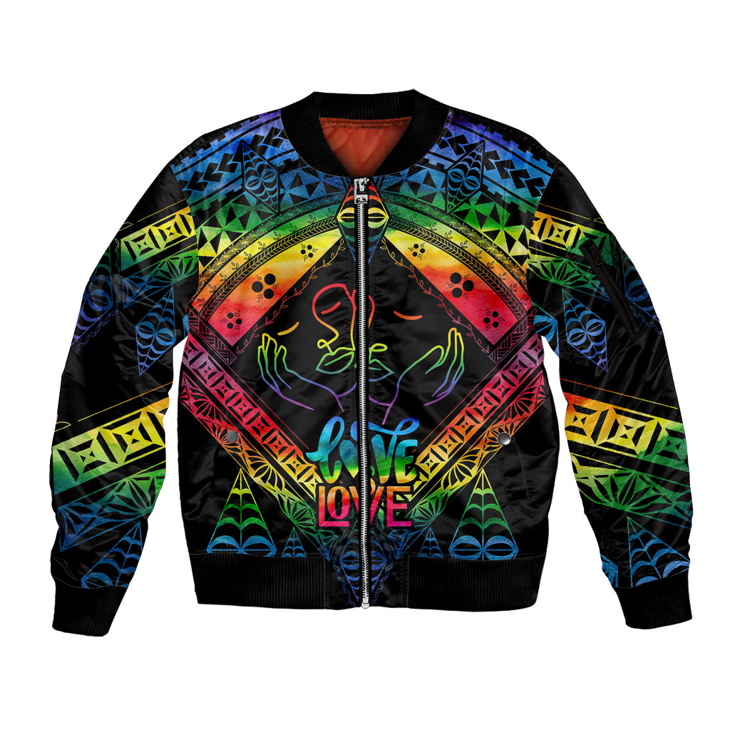 tonga-lgbt-sleeve-zip-bomber-jacket-love-is-love-ngatu-rainbow-water-color