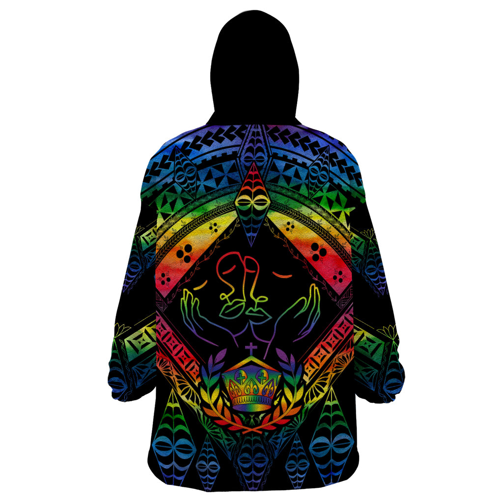 Tonga LGBT Wearable Blanket Hoodie Love Is Love Ngatu Rainbow Water Color LT9 - Polynesian Pride
