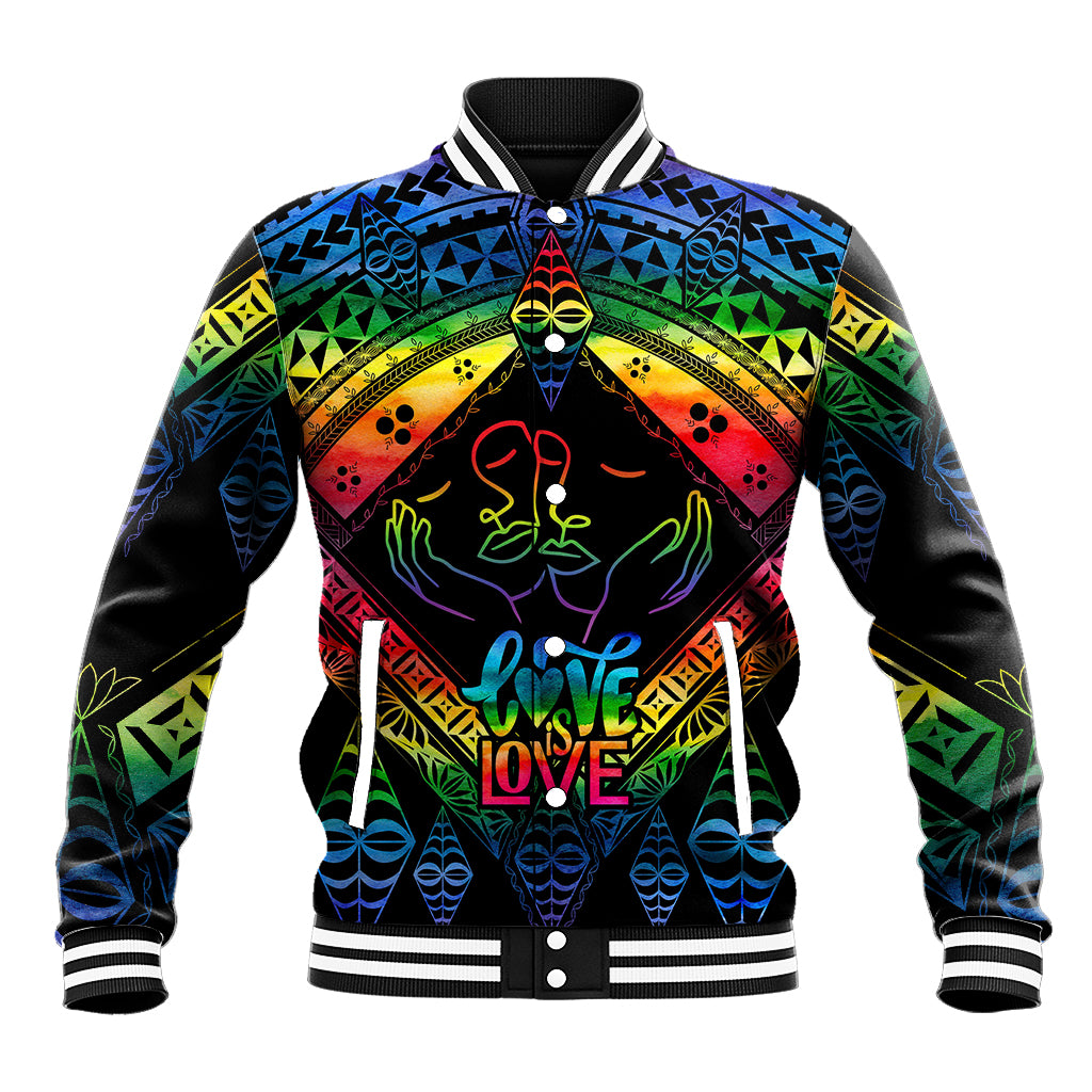 personalised-tonga-lgbt-baseball-jacket-love-is-love-ngatu-rainbow-water-color