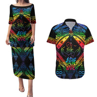 personalised-tonga-lgbt-couples-matching-puletasi-dress-and-hawaiian-shirt-love-is-love-ngatu-rainbow-water-color