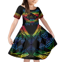 Personalised Tonga LGBT Family Matching Off Shoulder Maxi Dress and Hawaiian Shirt Love Is Love Ngatu Rainbow Water Color LT9 Daughter's Dress Black - Polynesian Pride