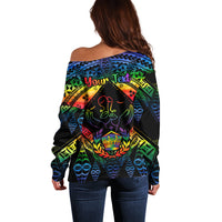 Personalised Tonga LGBT Off Shoulder Sweater Love Is Love Ngatu Rainbow Water Color LT9 - Polynesian Pride