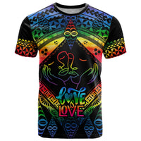 Personalised Tonga LGBT T Shirt Love Is Love Ngatu Rainbow Water Color LT9 Black - Polynesian Pride