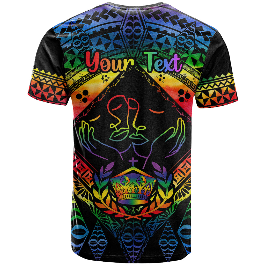 Personalised Tonga LGBT T Shirt Love Is Love Ngatu Rainbow Water Color LT9 - Polynesian Pride