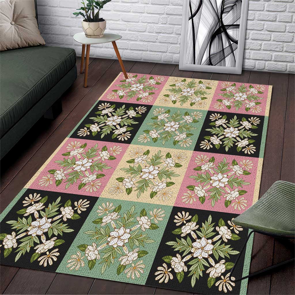 Seamless Pattern Maile and Pikake Lei Area Rug Squares Maile Leaf - Polynesian Pride