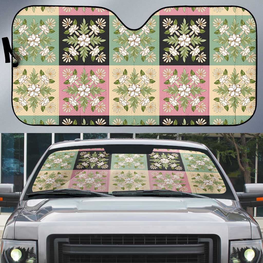 Seamless Pattern Maile and Pikake Lei Auto Sun Shade Squares Maile Leaf - Polynesian Pride