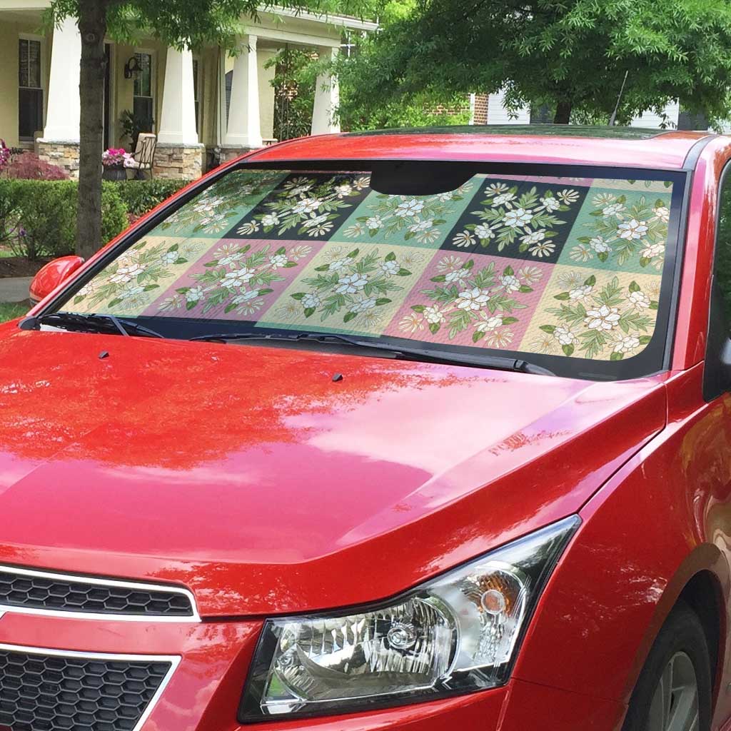 Seamless Pattern Maile and Pikake Lei Auto Sun Shade Squares Maile Leaf - Polynesian Pride