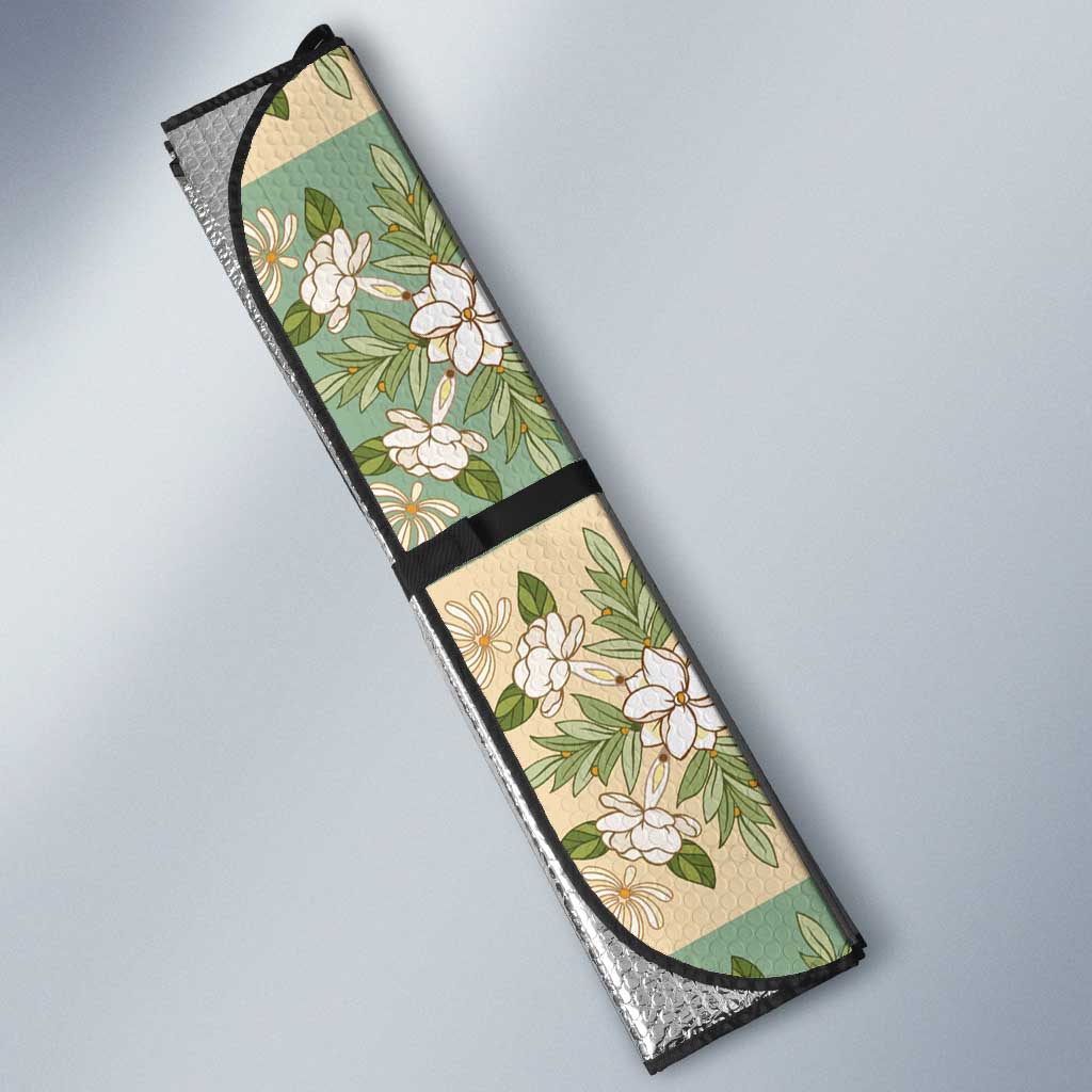 Seamless Pattern Maile and Pikake Lei Auto Sun Shade Squares Maile Leaf - Polynesian Pride