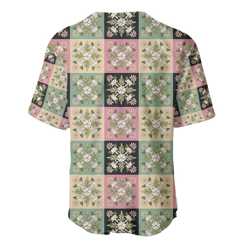 Seamless Pattern Maile and Pikake Lei Baseball Jersey Squares Maile Leaf - Polynesian Pride