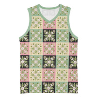 Seamless Pattern Maile and Pikake Lei Basketball Jersey Squares Maile Leaf LT9 Unisex Green - Polynesian Pride