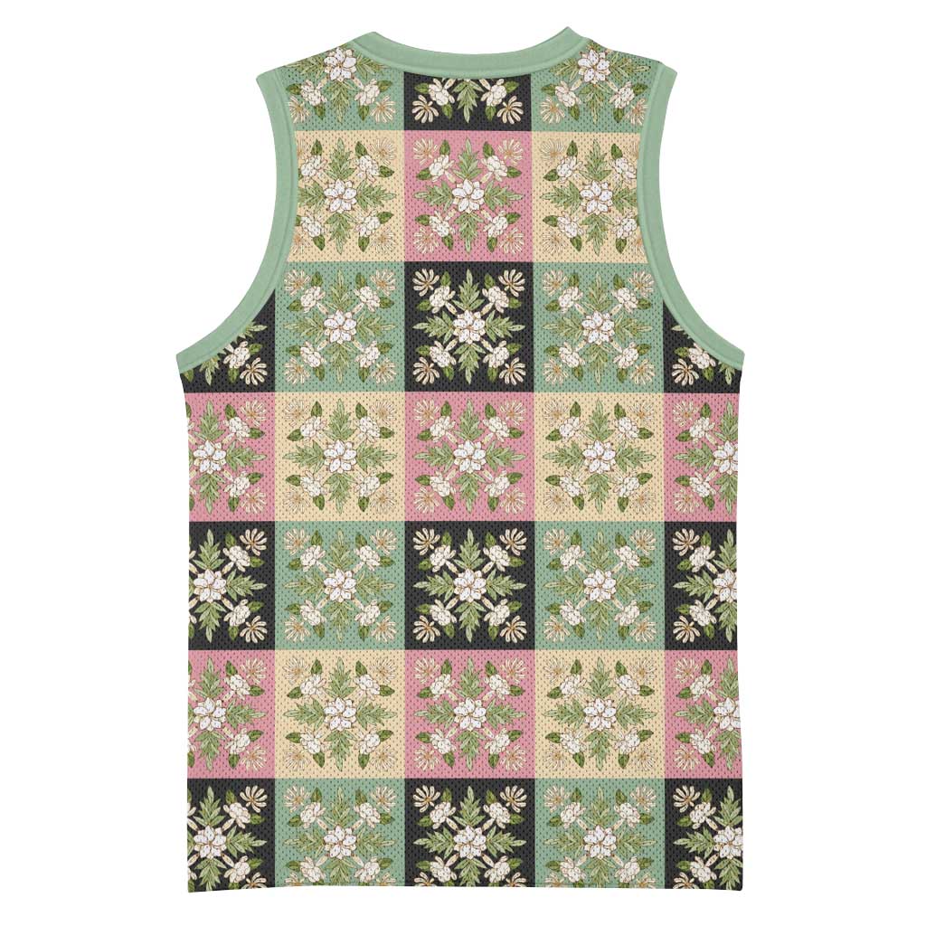 Seamless Pattern Maile and Pikake Lei Basketball Jersey Squares Maile Leaf LT9 - Polynesian Pride