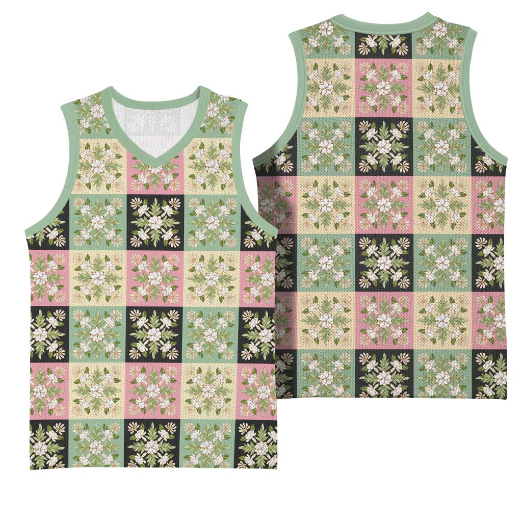 Seamless Pattern Maile and Pikake Lei Basketball Jersey Squares Maile Leaf LT9 - Polynesian Pride