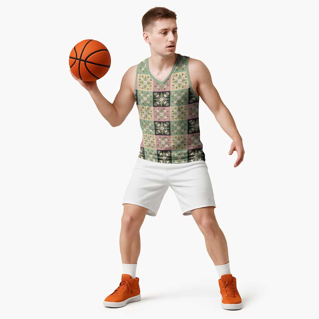 Seamless Pattern Maile and Pikake Lei Basketball Jersey Squares Maile Leaf LT9 - Polynesian Pride