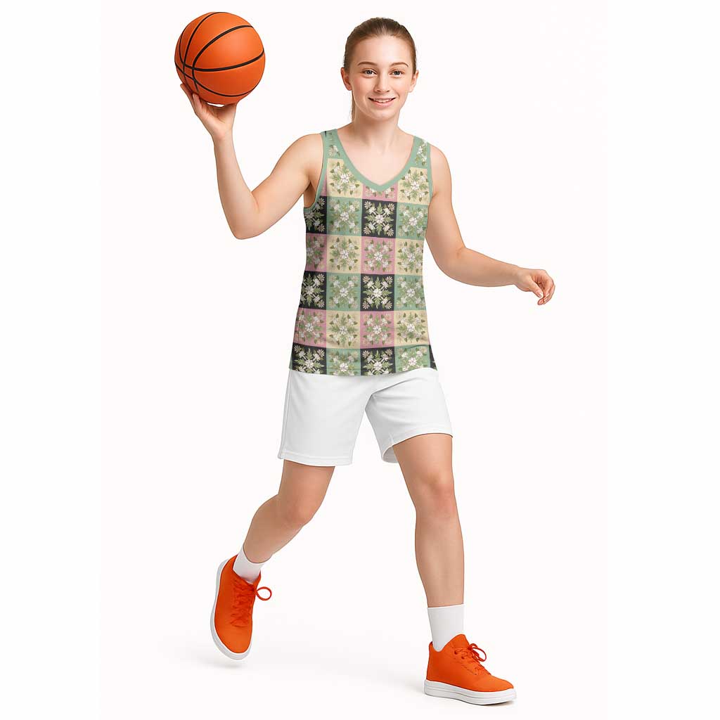 Seamless Pattern Maile and Pikake Lei Basketball Jersey Squares Maile Leaf LT9 - Polynesian Pride