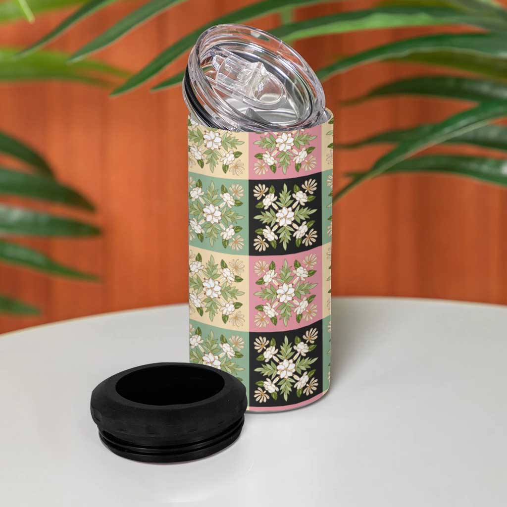 Seamless Pattern Maile and Pikake Lei 4 in 1 Can Cooler Tumbler Squares Maile Leaf - Polynesian Pride