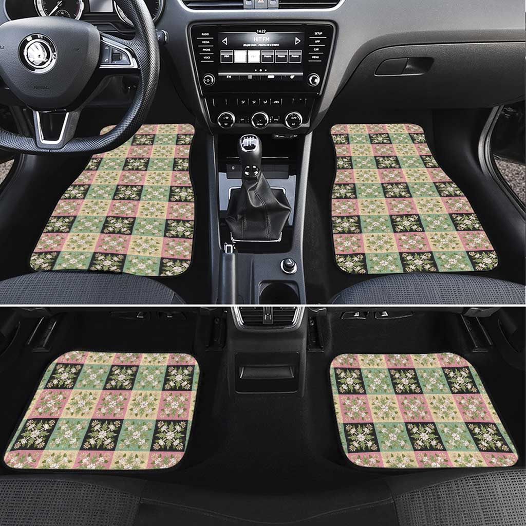 Seamless Pattern Maile and Pikake Lei Car Mats Squares Maile Leaf LT9 Set 4pcs Green - Polynesian Pride