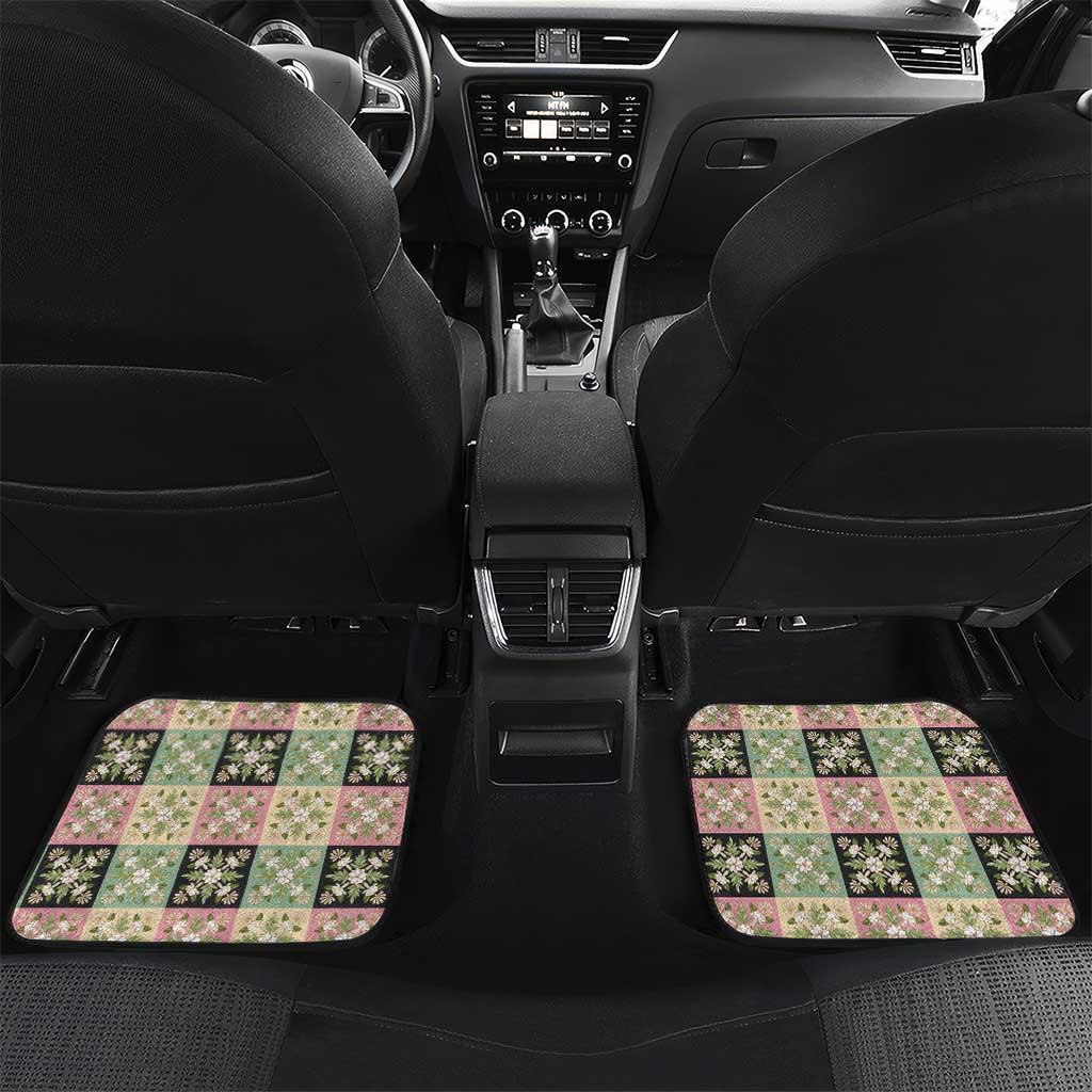 Seamless Pattern Maile and Pikake Lei Car Mats Squares Maile Leaf LT9 Set 2pcs - Back Green - Polynesian Pride