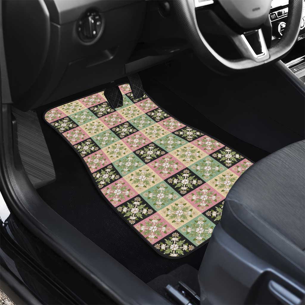 Seamless Pattern Maile and Pikake Lei Car Mats Squares Maile Leaf LT9 - Polynesian Pride