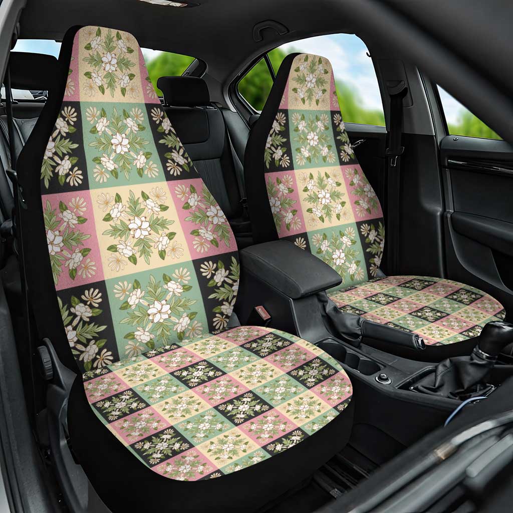Seamless Pattern Maile and Pikake Lei Car Seat Cover Squares Maile Leaf - Polynesian Pride