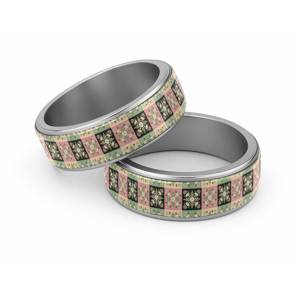 Seamless Pattern Maile and Pikake Lei Classic Ring Squares Maile Leaf LT9 Sliver Green - Polynesian Pride