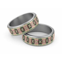 Seamless Pattern Maile and Pikake Lei Classic Ring Squares Maile Leaf LT9 Sliver Green - Polynesian Pride