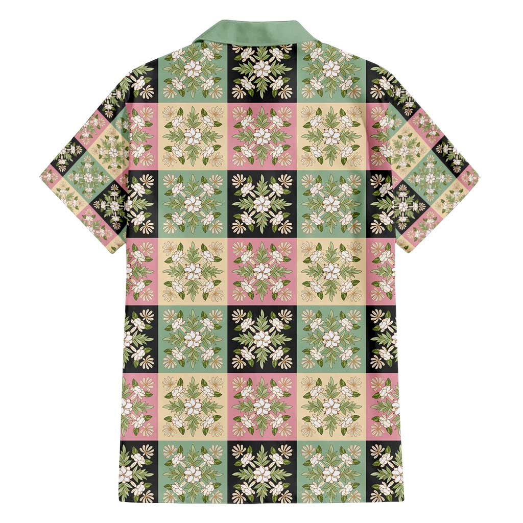 Seamless Pattern Maile and Pikake Lei Family Matching Off Shoulder Maxi Dress and Hawaiian Shirt Squares Maile Leaf - Polynesian Pride