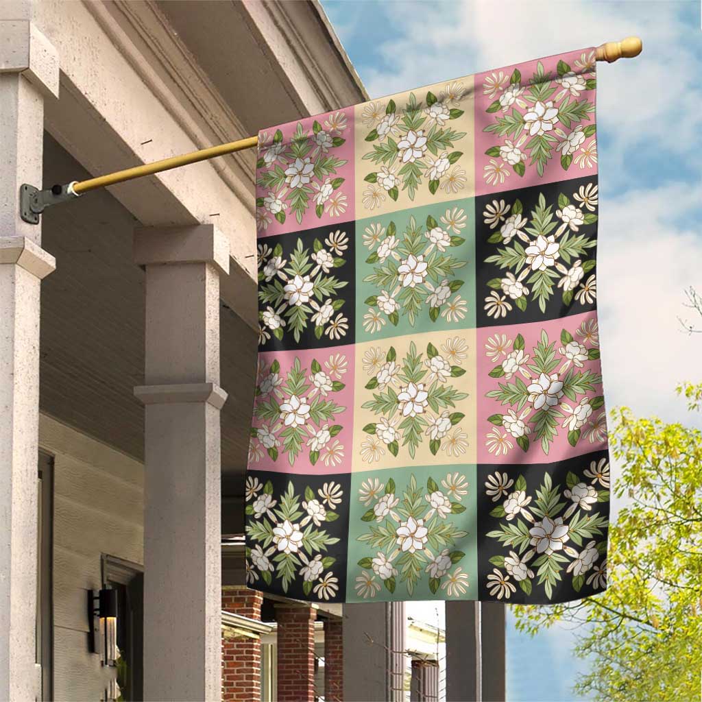 Seamless Pattern Maile and Pikake Lei Garden Flag Squares Maile Leaf LT9 House Flag Green - Polynesian Pride
