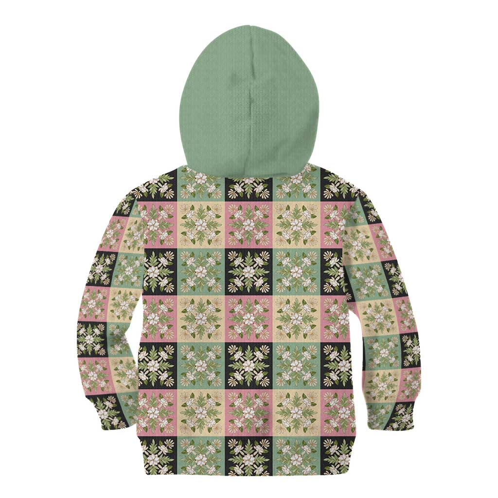 Seamless Pattern Maile and Pikake Lei Kid Hoodie Squares Maile Leaf - Polynesian Pride