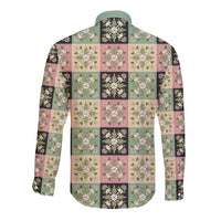 Seamless Pattern Maile and Pikake Lei Long Sleeve Button Shirt Squares Maile Leaf LT9 - Polynesian Pride