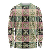 Seamless Pattern Maile and Pikake Lei Long Sleeve Shirt Squares Maile Leaf - Polynesian Pride