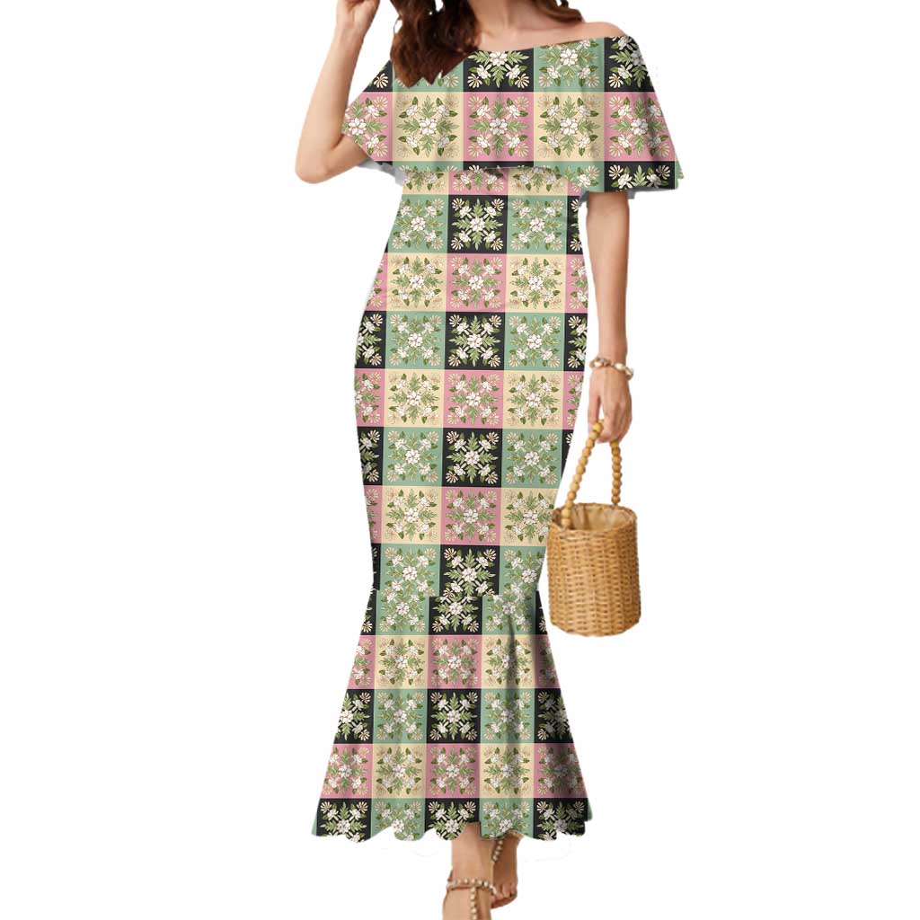 Seamless Pattern Maile and Pikake Lei Mermaid Dress Squares Maile Leaf - Polynesian Pride