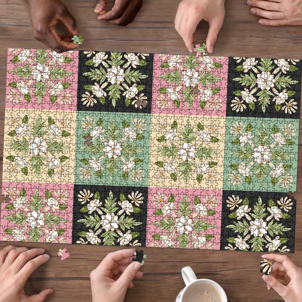 Seamless Pattern Maile and Pikake Lei Puzzle Squares Maile Leaf LT9 - Polynesian Pride