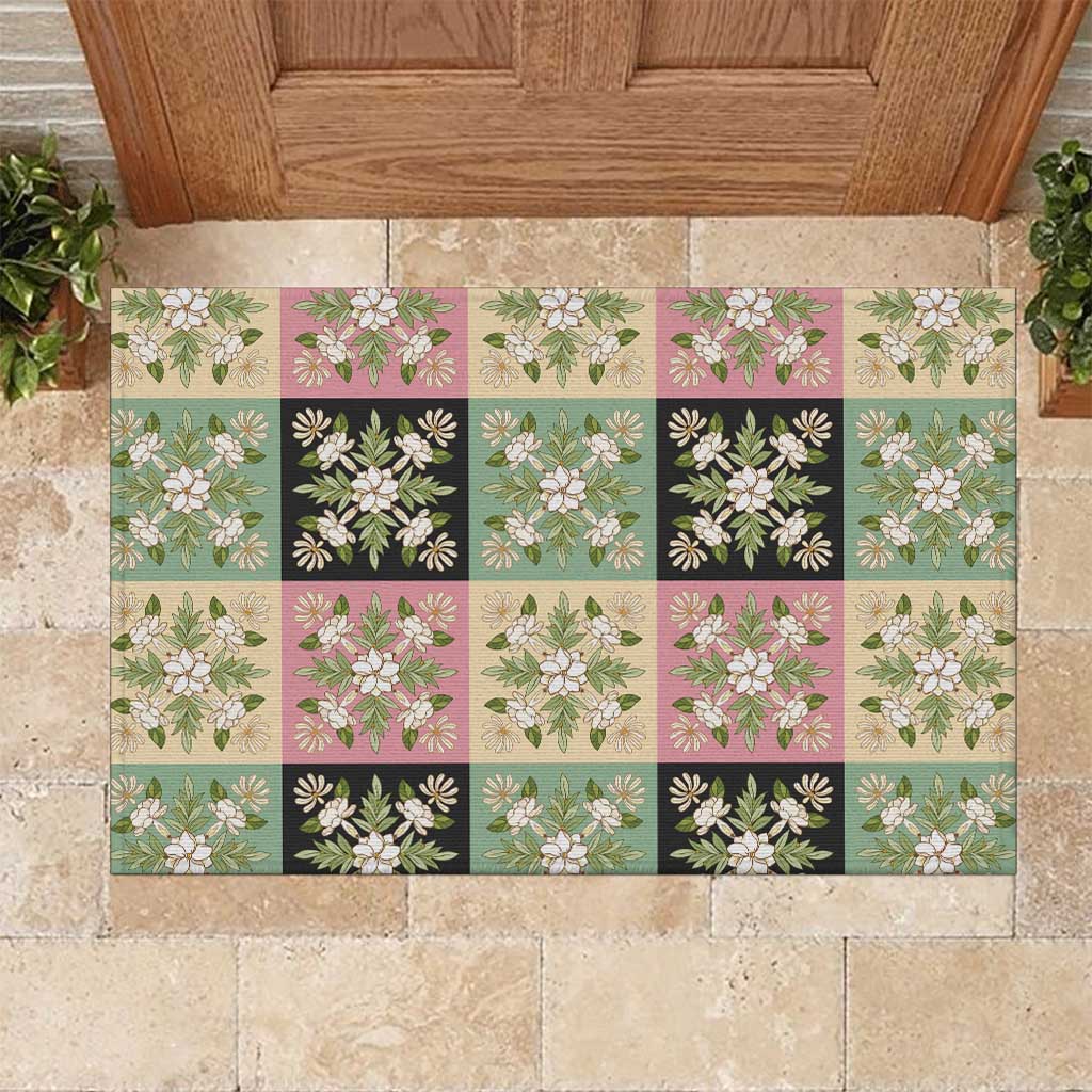 Seamless Pattern Maile and Pikake Lei Rubber Doormat Squares Maile Leaf - Polynesian Pride