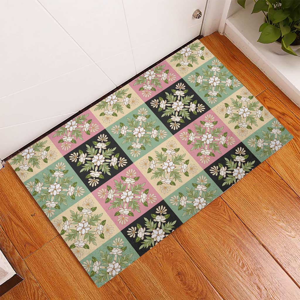 Seamless Pattern Maile and Pikake Lei Rubber Doormat Squares Maile Leaf - Polynesian Pride