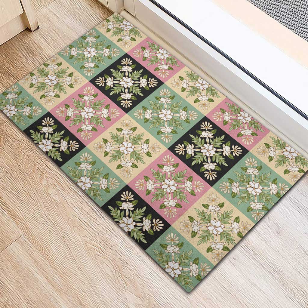 Seamless Pattern Maile and Pikake Lei Rubber Doormat Squares Maile Leaf - Polynesian Pride