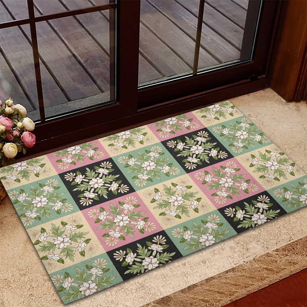 Seamless Pattern Maile and Pikake Lei Rubber Doormat Squares Maile Leaf - Polynesian Pride