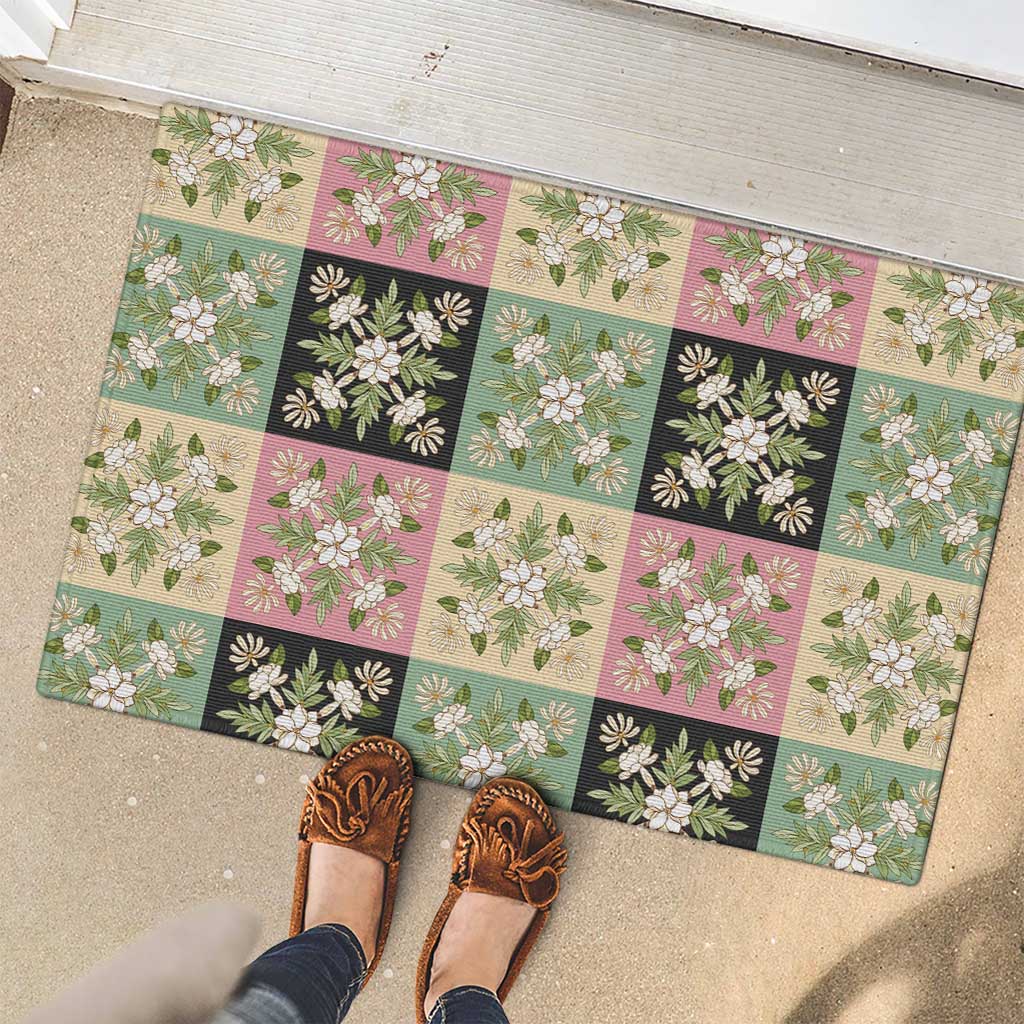 Seamless Pattern Maile and Pikake Lei Rubber Doormat Squares Maile Leaf - Polynesian Pride