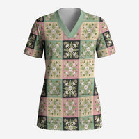 Seamless Pattern Maile and Pikake Lei Scrub Top Squares Maile Leaf - Polynesian Pride